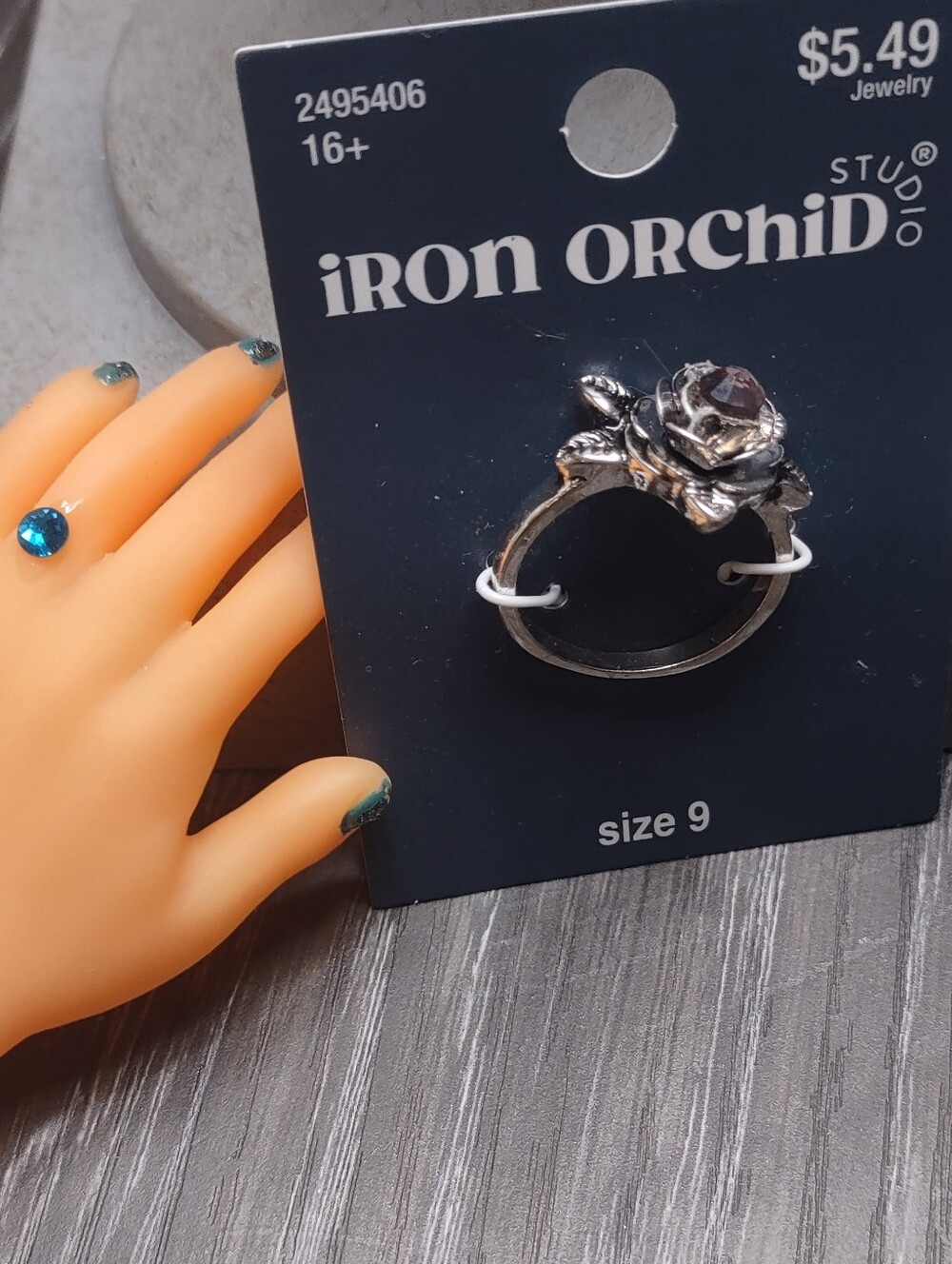 Sz 9 Ring Orchid Stone In Antique Silver Rose